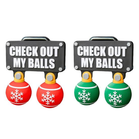 Funny Check Out My Balls Christmas Hitch Cover Novelty 3D Truck Trailer Hitch Cover Shaking Christmas Ball Decoration Gag Gifts for 2 X 2-inch Square