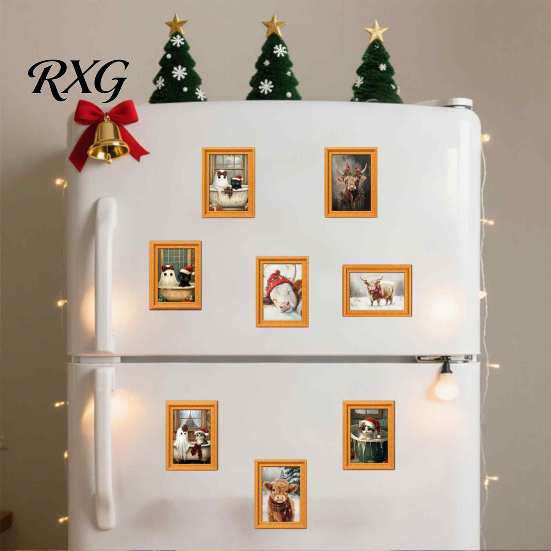 Christmas Gift for Family Halloween Refrigerator Magnets, Cute Cat Ghost Bathing Picture Frame Retro Funny Home Decorations Highland Cow Magnetic