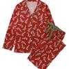 Women's Christmas Print Pajama Set - Long Sleeve, Long Pants, Turn-down Collar, Cardigan Style for All Seasons