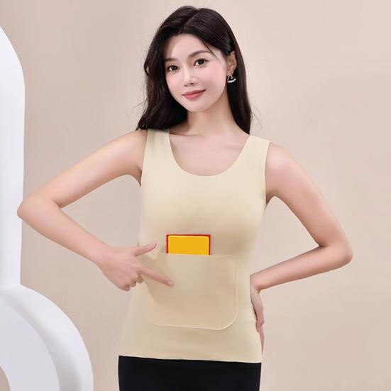 Women Fall Winter Thermal Vest Thickened Plush Sleeveless V Neck Seamless Slim Fit Pullover Soft Elastic Bottoming Underwear Tank Top Underwear