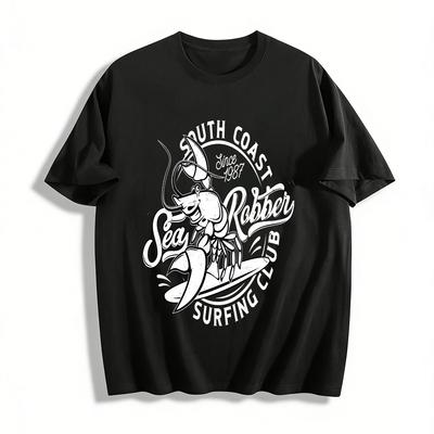 Camiseta Informal de Manga Corta con Estampado Divertido de Langosta Surfeando Camiseta de Algodón Puro