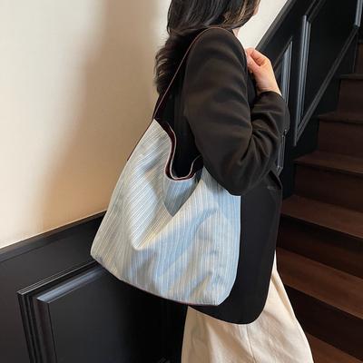 New Trendy Denim Striped Shoulder Armpit Bag Large Capacity Fashion Literary Lazy Style Tote Women's Bag
