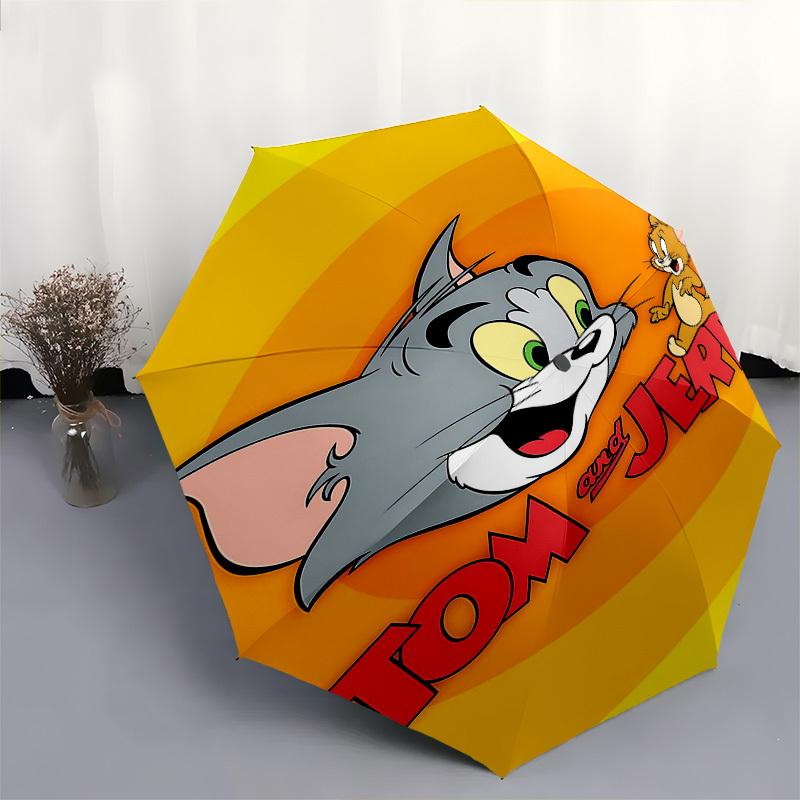 1pc Tom Jerry Automatic Folding Umbrella - Compact 8-Rib Design, Durable Plastic & Iron1101L