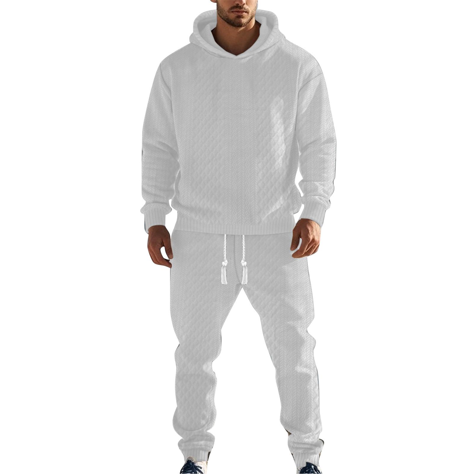 

Мужской повседневный комплект из толстовки с капюшоном и длинных брюк, повседневный комплект из двух предметов M белый