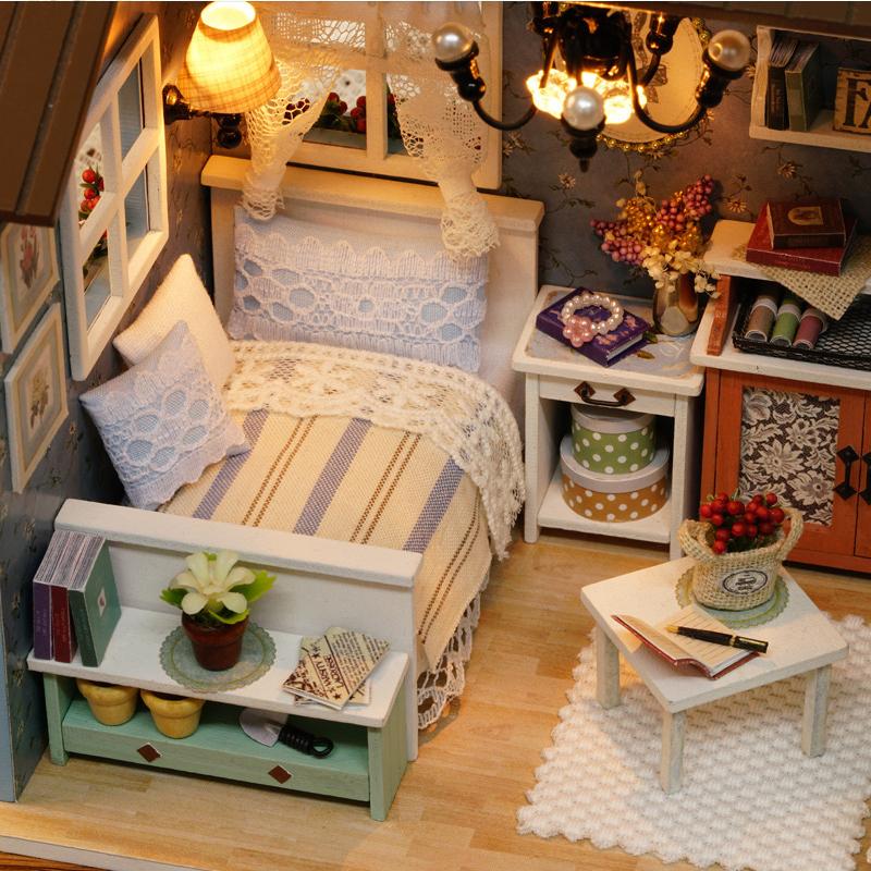 DIY Miniature Dollhouse Kit Assemble Puzzle 3D Wooden House Room Craft With Furniture LED Lights Children's Birthday Gift Toys