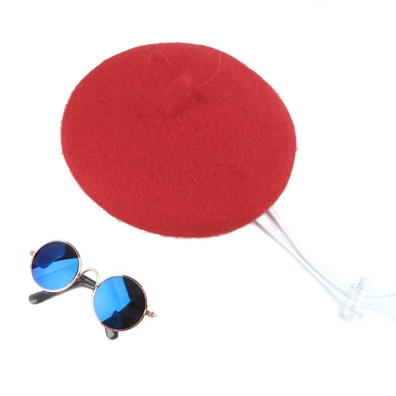 Pet Beret Hat and Sunglasses Set for Halloween Cosplay Party Fashion Costume Accessories for Cats and Dogs Comfortable