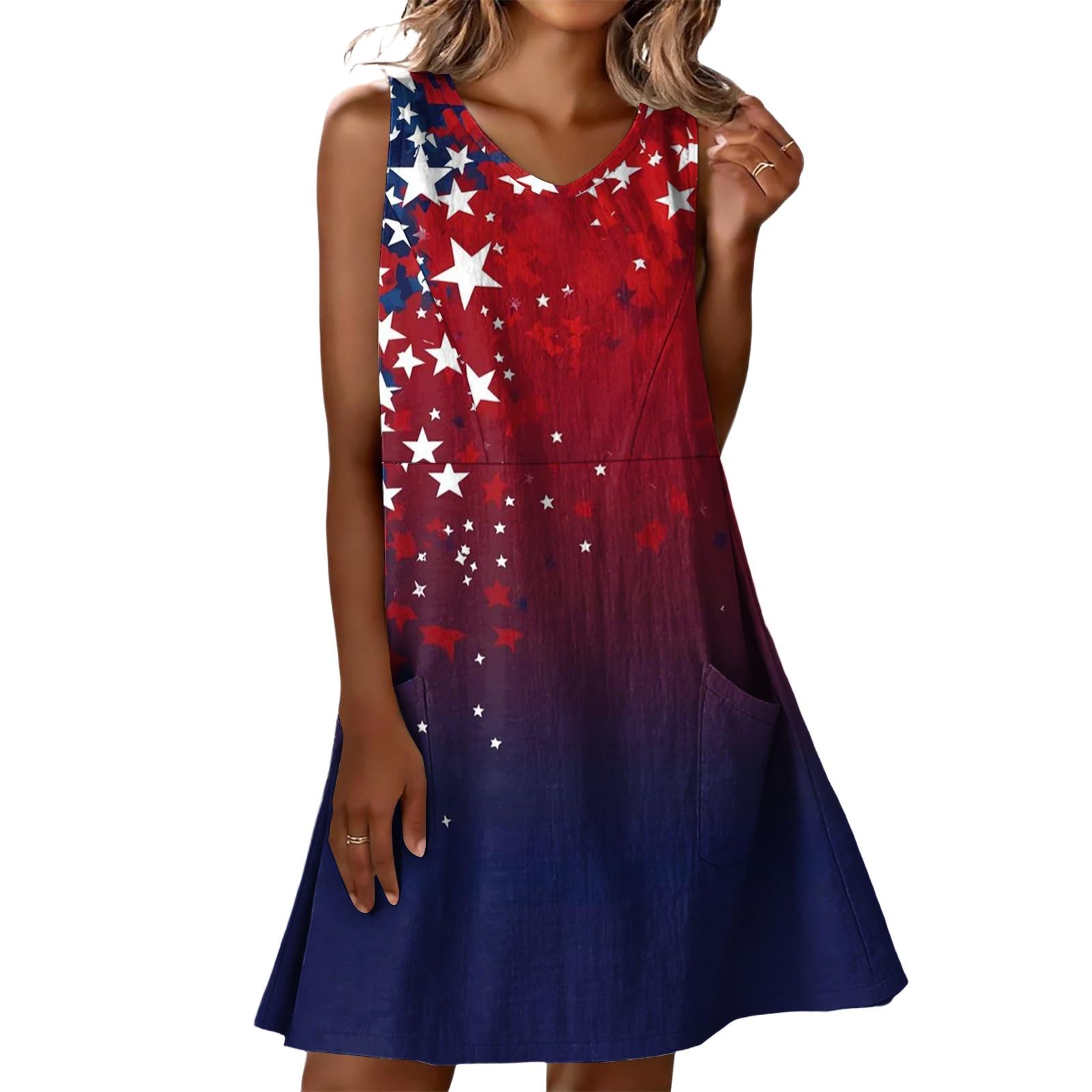 

Patriotic Dress for Women Sleeveless Flag Dress for Women Summer Loose Fit 4Th Of July Dresses for Women Casual Style Red White Blue Dre XXL