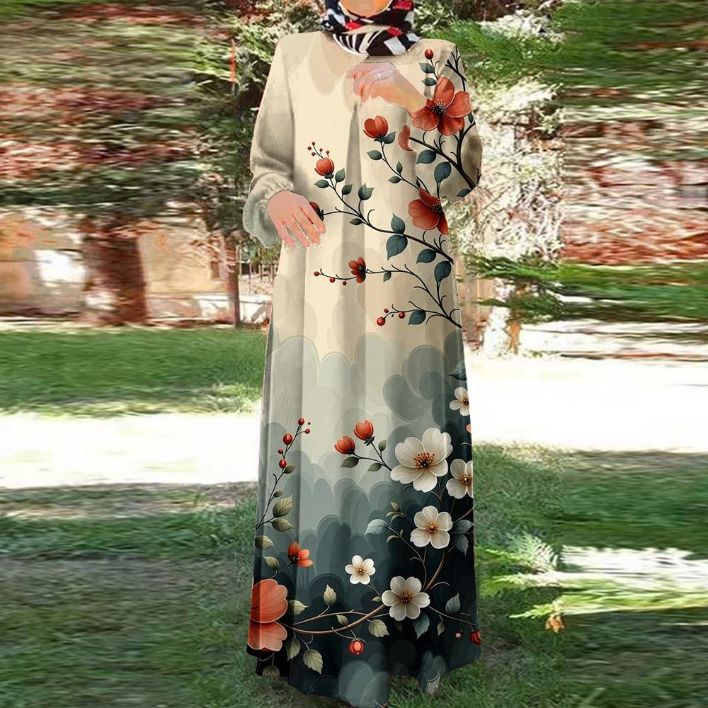 

Одежда для мусульманок, модная, свободная, с цветочным принтом, исламские платья, элегантные и удобные юбки в пол, большие размеры, высокое качество 4XL красный