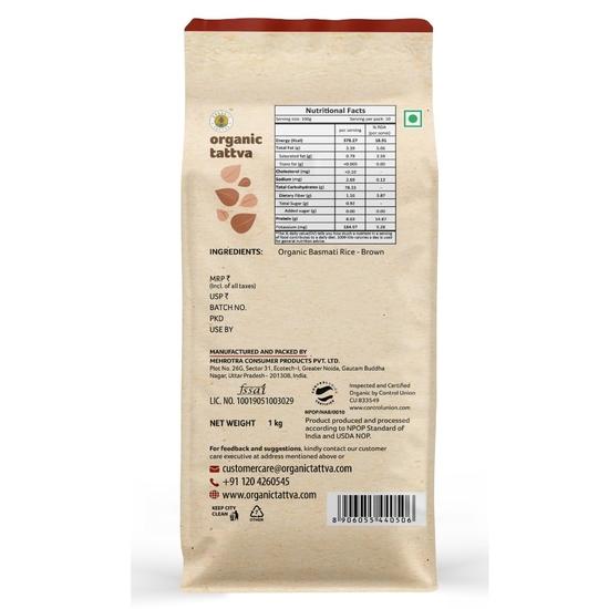 Organic Tattva, Organic Brown Basmati Rice 1 KG | Source of Protein | Naturally Gluten Free | Pesticide and Chemical Free| Pack of 2