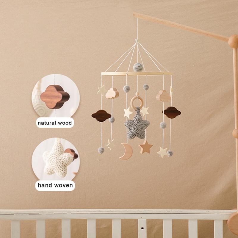Baby Crib Mobile Wooden Bed Bell Rattle Toy Soft Felt Star Moon Wind Chime Pendant Newborn Comfort Bed Bell Toys Baby Gift