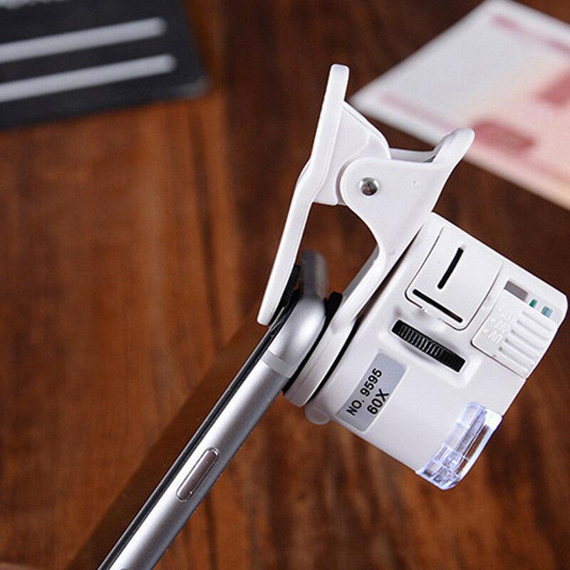 60X univerzální mobilní telefon Mini Clip LED UV světla Mikroskop Lupa Lupa