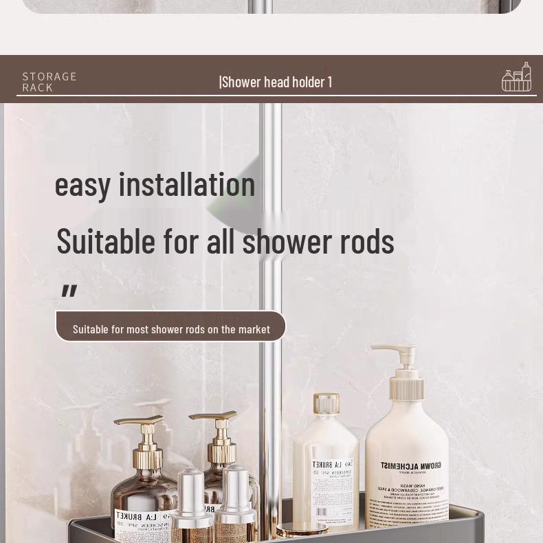 Universal No-Drill Shower Head Holder & Shelf for Bathroom Rods