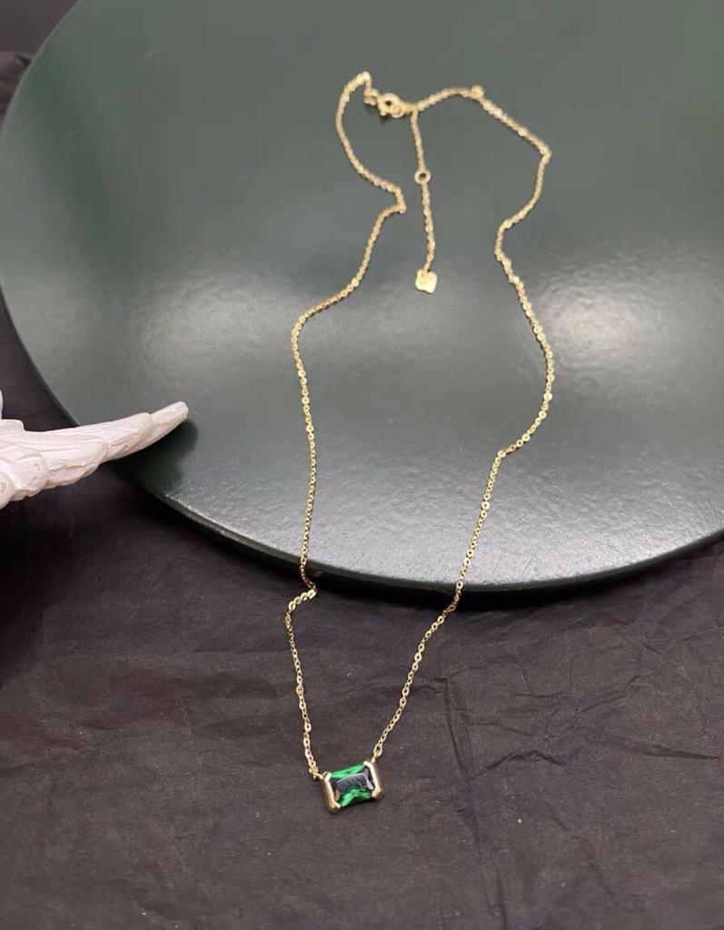 2023 High-End Fashion: Gold-Plated S925 Sterling Silver Green Zircon Choker Necklace for Women