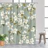 1pc Sage Green Floral Patterned Shower Curtain, Polyester Fabric, Machine Washable, with Hooks, Suitable for Bathroom Décor.