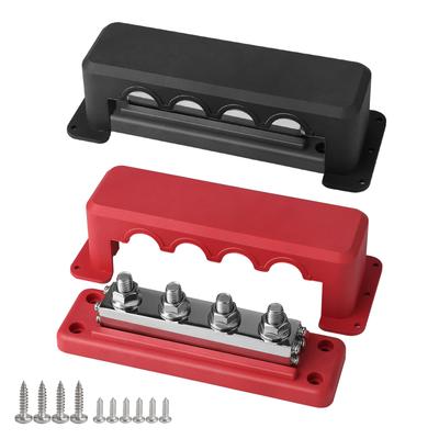 4 Post Power Distribution Block M10 with Cover 24V 600 Amp Rating Bus Bar Pair for Automotive RV Truck Boat Vehicle Use