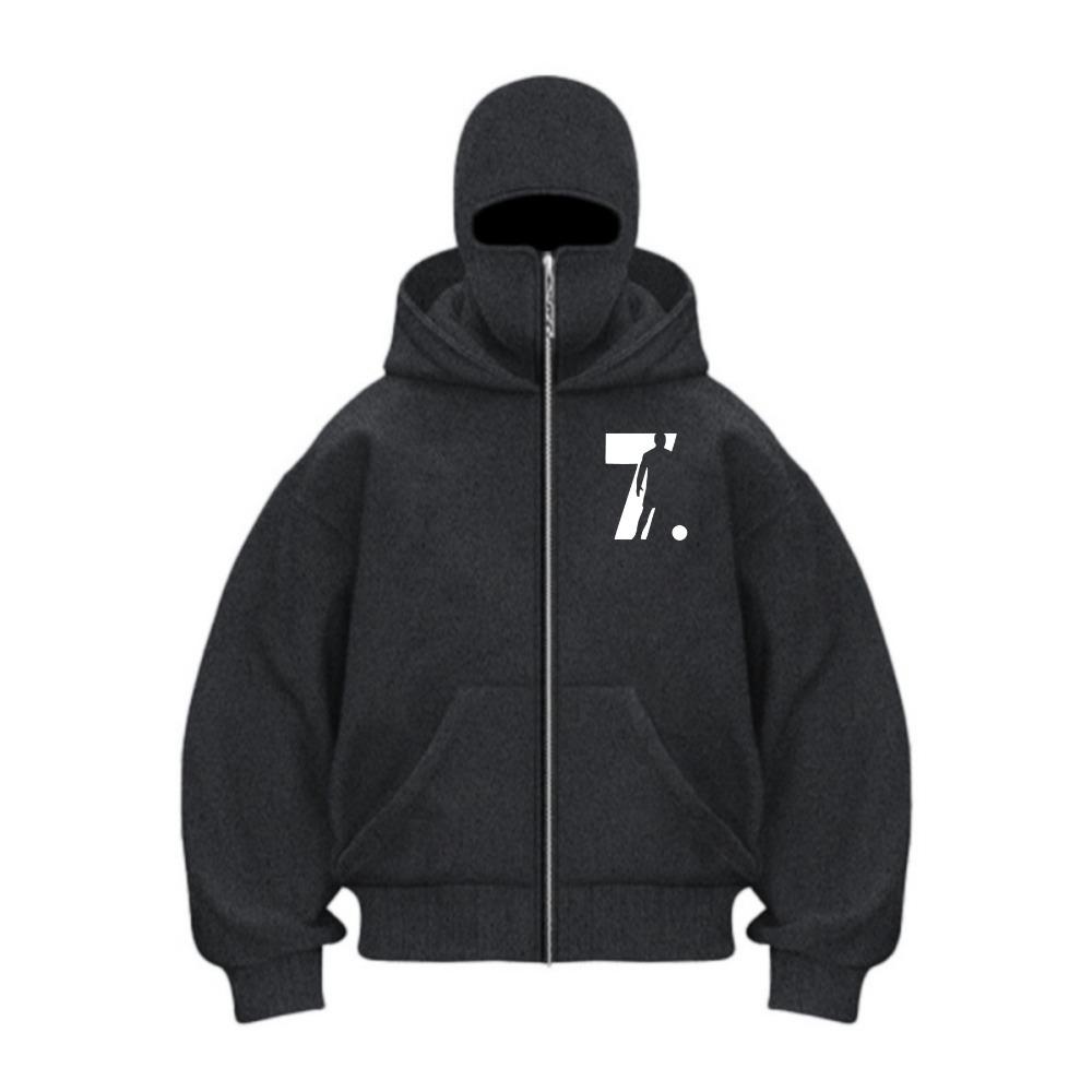Pánská mikina na zip Zimní teplá ležérní mikina Y2K s kapucí a obličejovou maskou Design na zip Sportovní bunda pro outdoorové aktivity