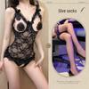 Purple Night Tide Romantic Lace Strappy Mesh Lingerie with Open Crotch