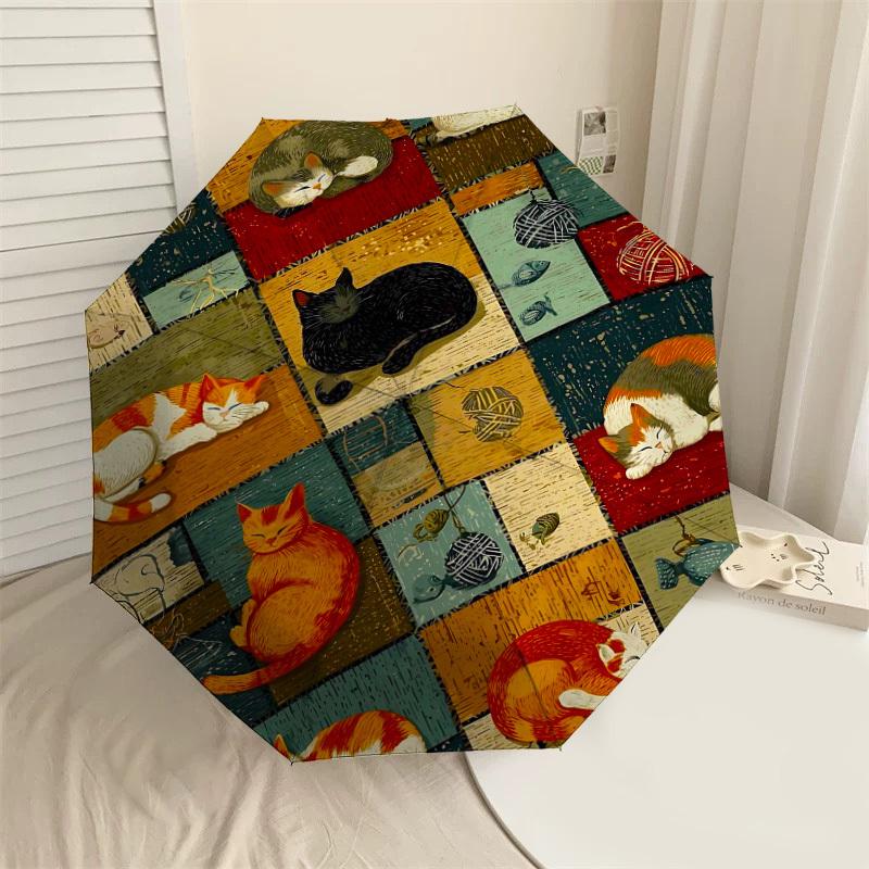 

1PC cats quilt Umbrella-8-Rib Reinforced Portable Folding Travel Suitable for All Seasons Outdoor Daily Use -J0399