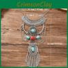 Vintage Turquoise Multilayer Waterdrop Pendant Necklace For Women With Tassel Style