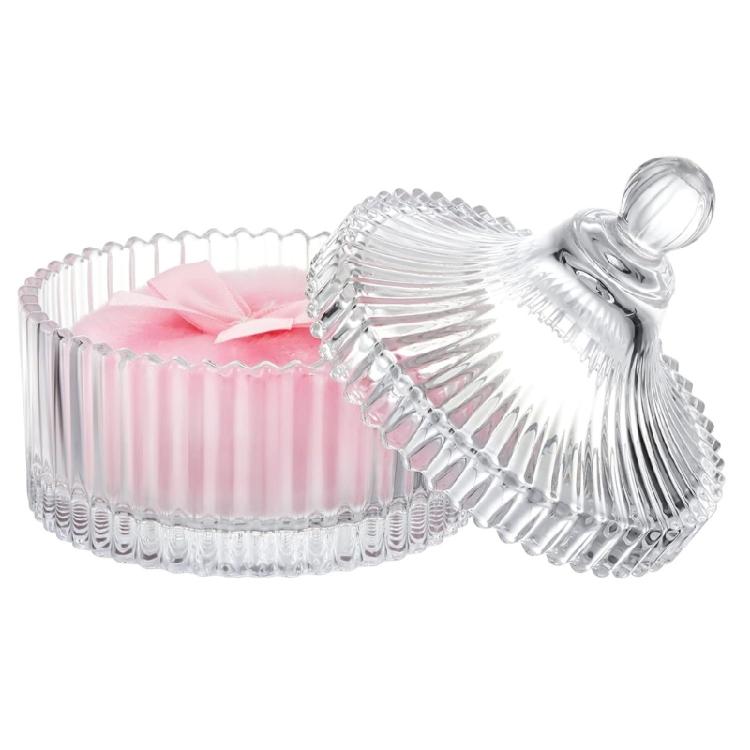 Fashionable Glass Storage Box with 3 Soft Body Powders Puff for Neat and Tidying Space Saving Designs Daily Use