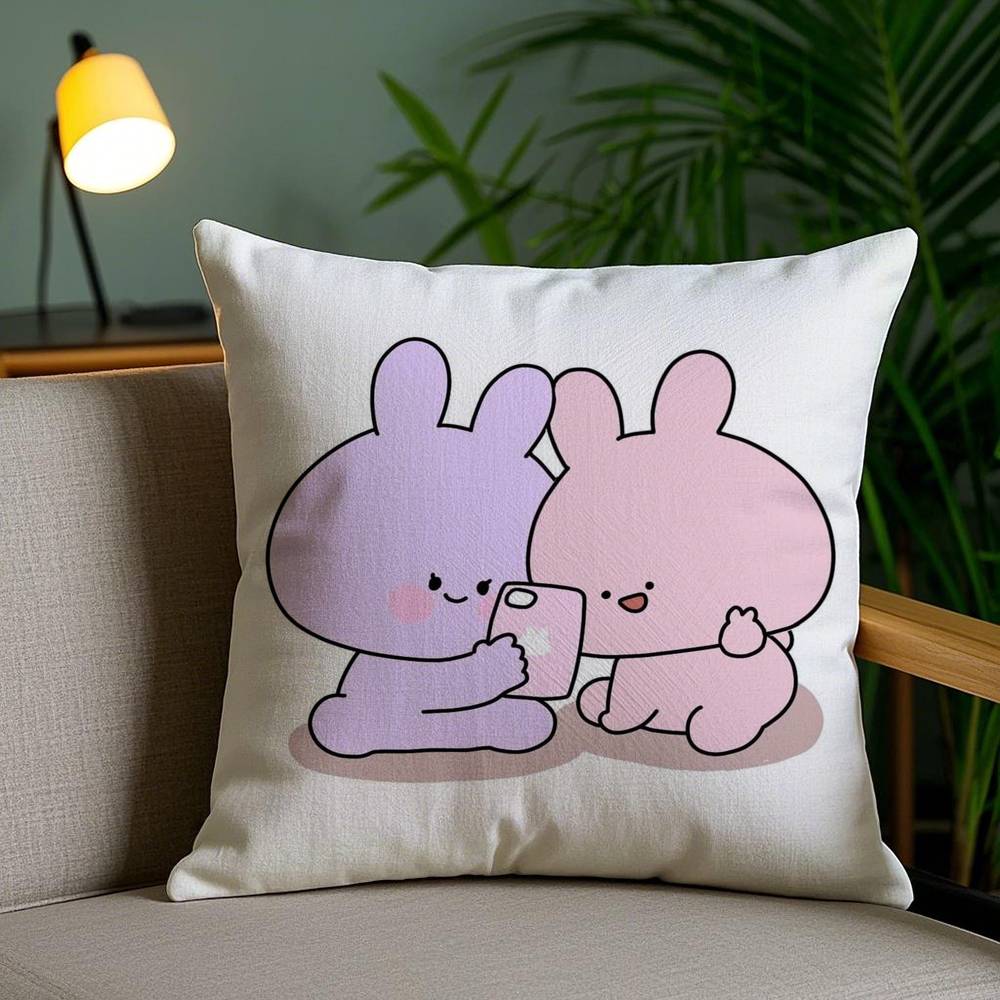 A-Asamimichan Cute Bunny Pillow Case Home Dorm Chair Back Short Plush Double-sided Printing Office Nap Time Cushion Cover