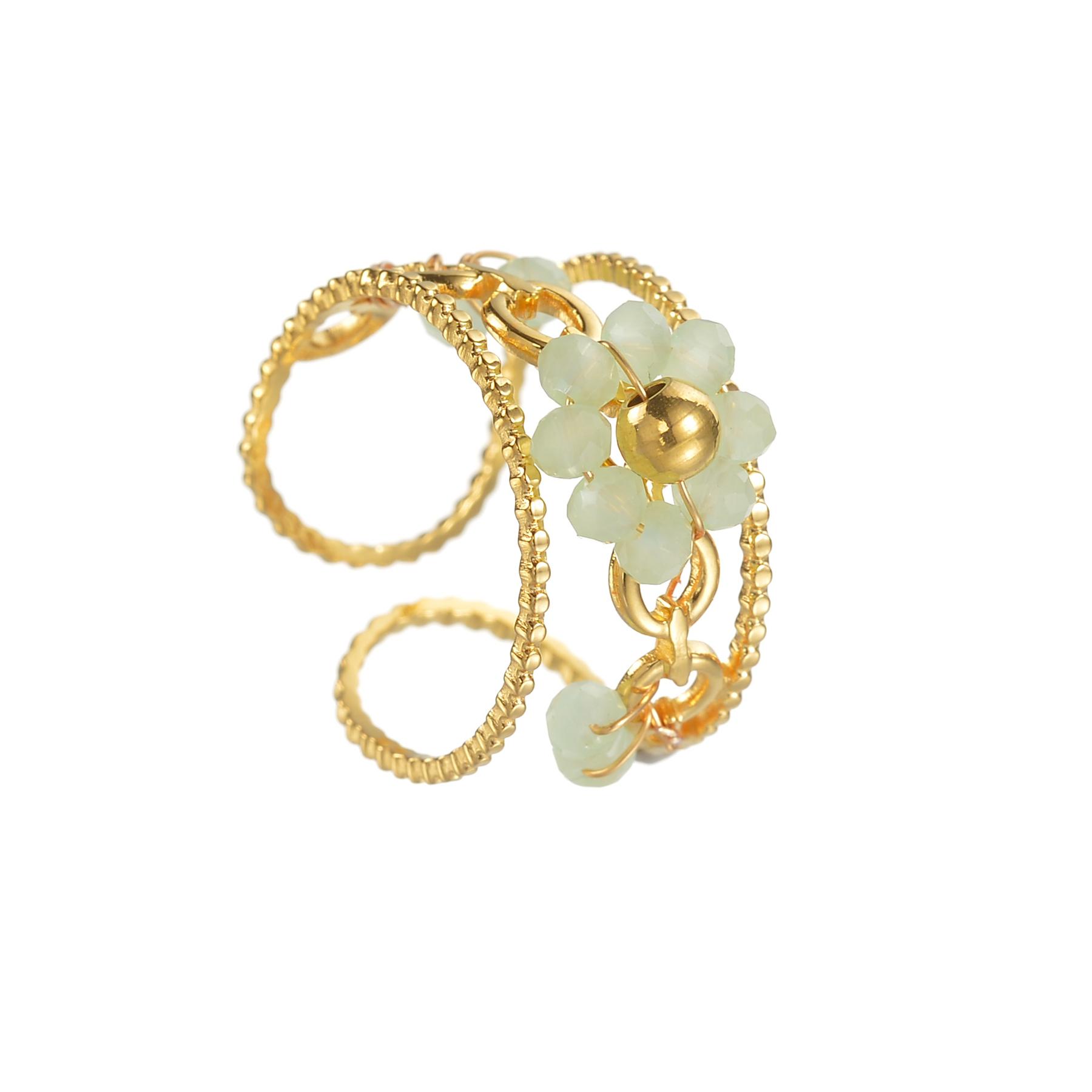 

Atoztide Fashion Exquisite Small Flower Open Ring For Women Stainless Steel Colored Beaded Adjustable Finger Ring Jewelry Gift зелений