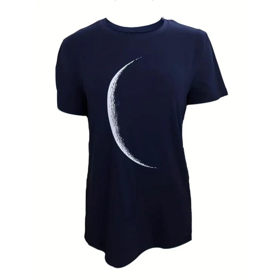 Bending Moon 3D Print Round Neck Short Sleeved T-shirt for Women Tees Breathable Polyester Stretch Comfortable for Everyday