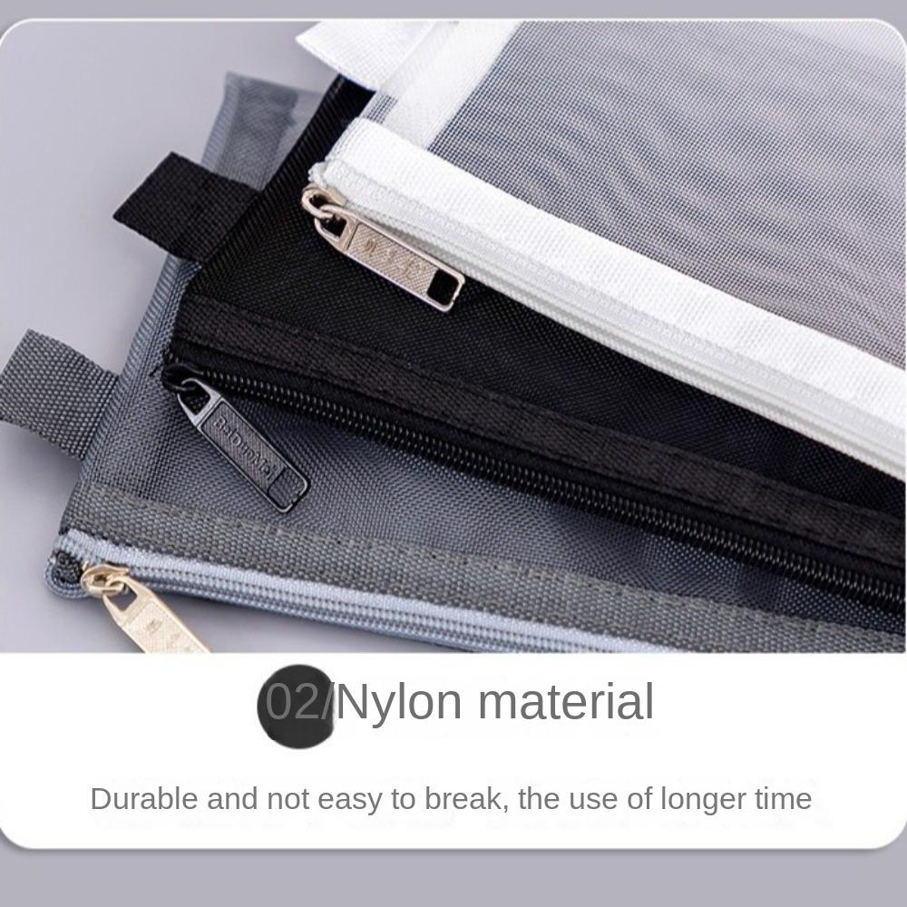 Large-Capacity Mesh Pencil Bag Nylon Stationery Pouch New Transparent Stationery Bag Kids