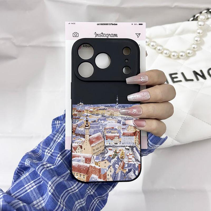 Pink Winter Christmas Tree Soft Silcone Phone Case for IPhone 17Air 17Pro 17 Pro Max 16 15 14 13.12 11 Pro Snow Landscape Cover