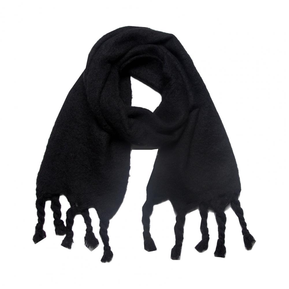 

Женский зимний шарф, толстый теплый шарф с кисточками, универсальный однотонный пашмина для ежедневного использования на открытом воздухе, велоспорта, одеяло, фуляр XXS чёрный