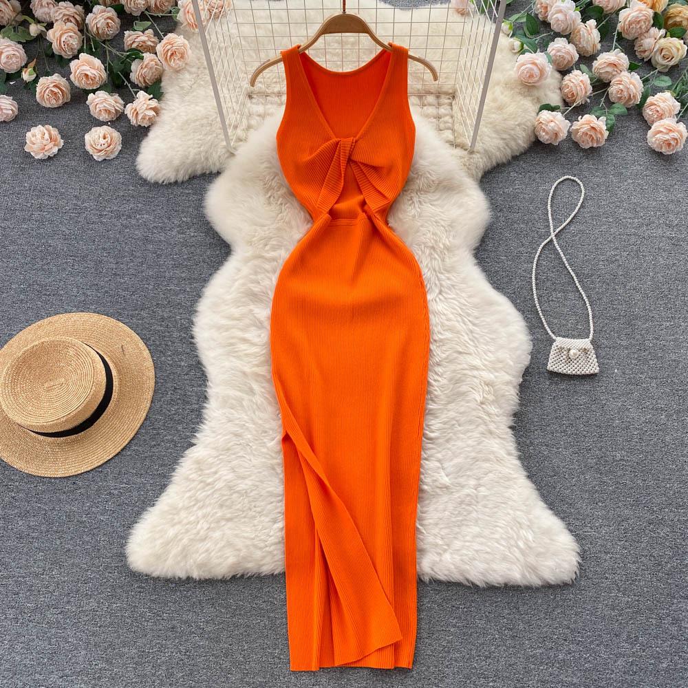 European and American Ins Women's Clothing Summer New Sexy Kinks Show Heart Machine Hollow Fashion Two Wear Knitted Dress