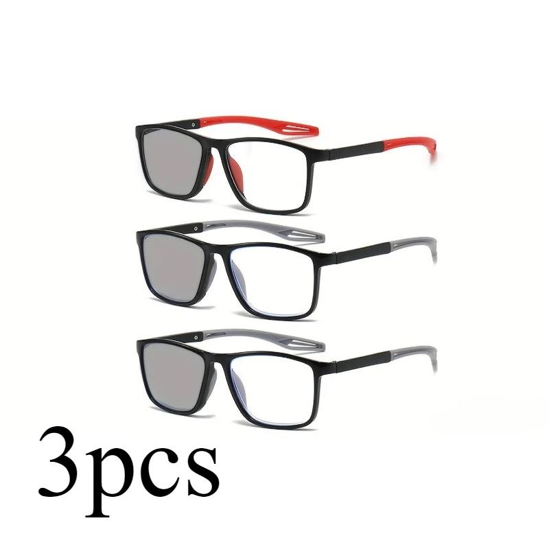 3pcs of fashionable rectangular pochromic reading glasses sports color blocking and color changing reading glasses