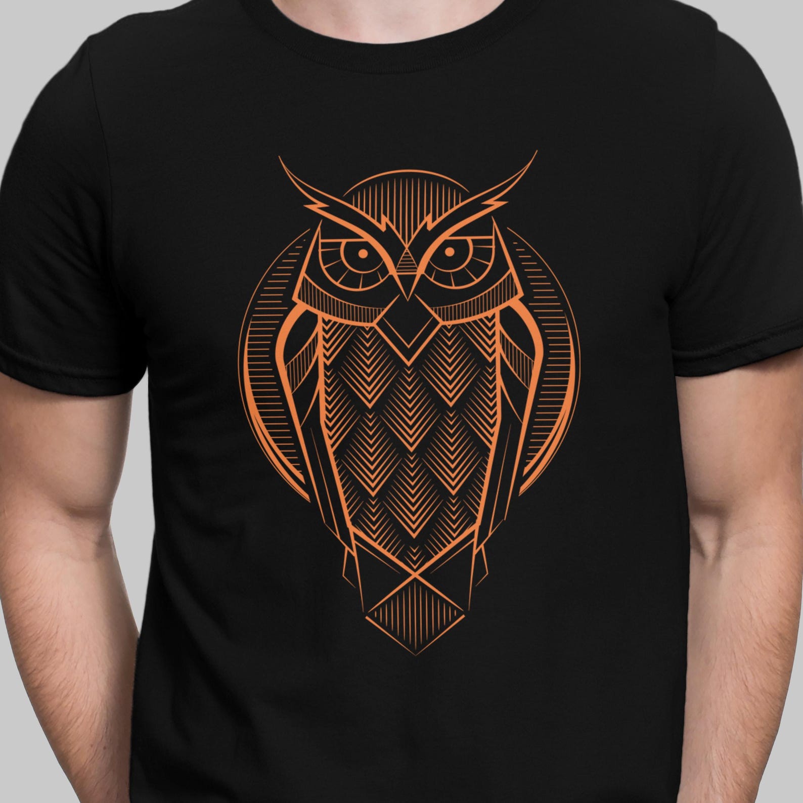 Owl Deco Art T Shirt Vintage Geometric Owl Unisex T-shirt 2XL