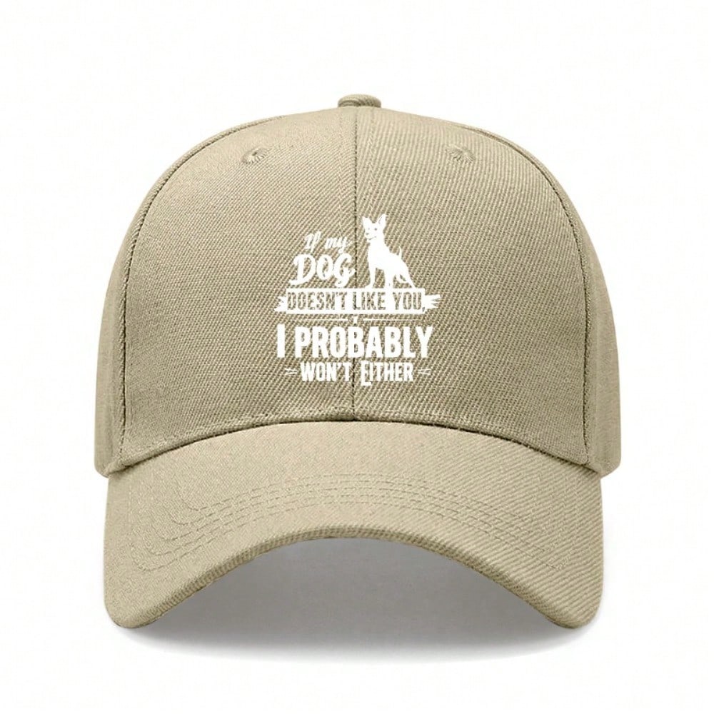 [Dog Lover Baseball Cap] Cream Letter Print Polyester Adjustable Breathable Casual Outdoor Sports Baseball Hat For Men Women