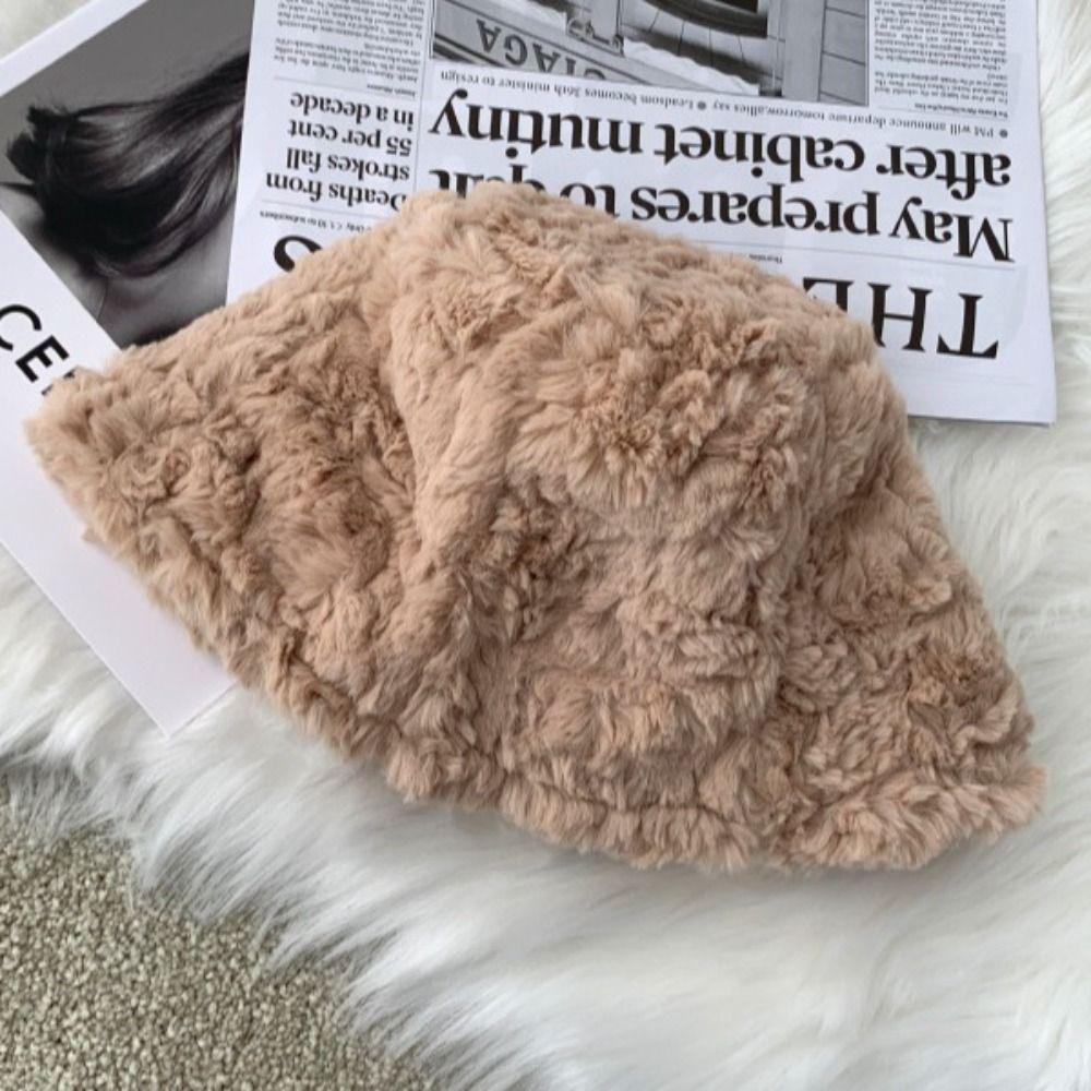 Plush Plush Bucket Hat Warm Basin Sun Cap Winter Fisherman Cap  for Women