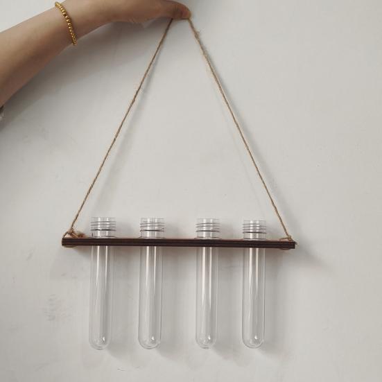 Wall Propagation Station Hanging Wooden Stand with 4 Test Tubes Flower Vase Wall Planter for Home Office Hydroponic Cuttings