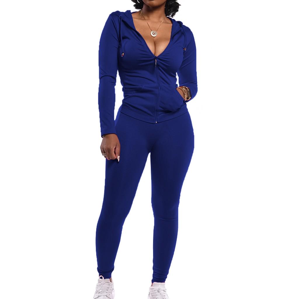 Fashion Women Lady Split 2 Piece Sports Suit Set Casual Solid Color Suit