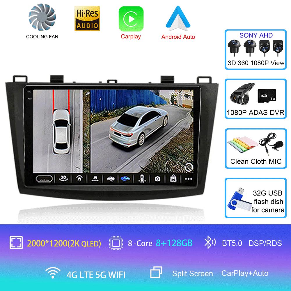 Android 14 For Mazda 3 2009-2013 Video Player Car Radio Multimedia Stereo Navigation Carplay Speakers Head Unit Audio GPS 2 Din