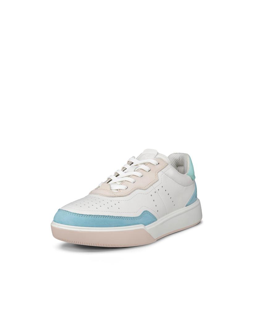 ECCO Street Court Casual Sneakers, Genuine Leather, Women's Casual Sneakers, Aquatic/White/Emerald, Size 23.5cm, 3E