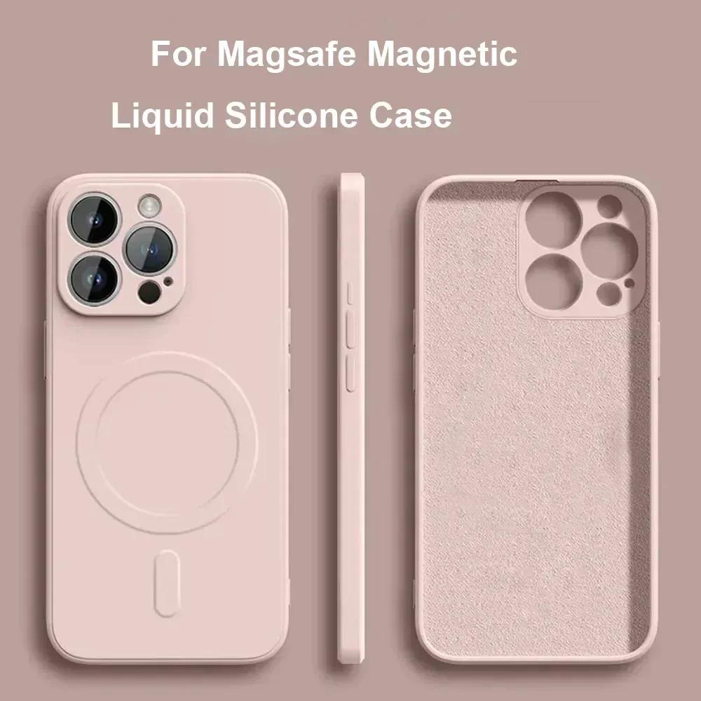 Liquid Silicone Case For iPhone 16 17 15 14 13 12 11 Pro Max Plus Mini Air For Magsafe Magnetic Wireless Charge Soft Cover Funda
