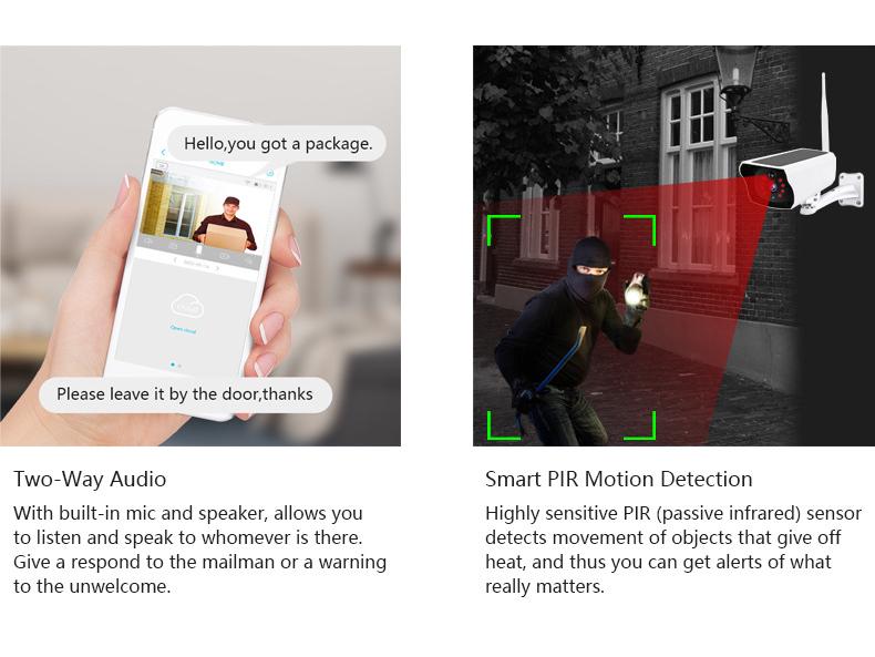 Solar-Powered Wireless Outdoor Camera with UBOX Mobile Remote Viewing