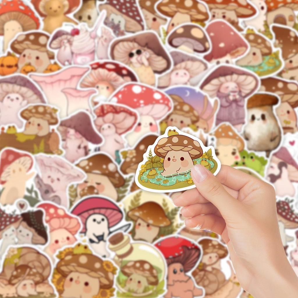 50PCS Cute Mushroom Stickers: Waterproof DIY Decals for Notebooks & Luggage