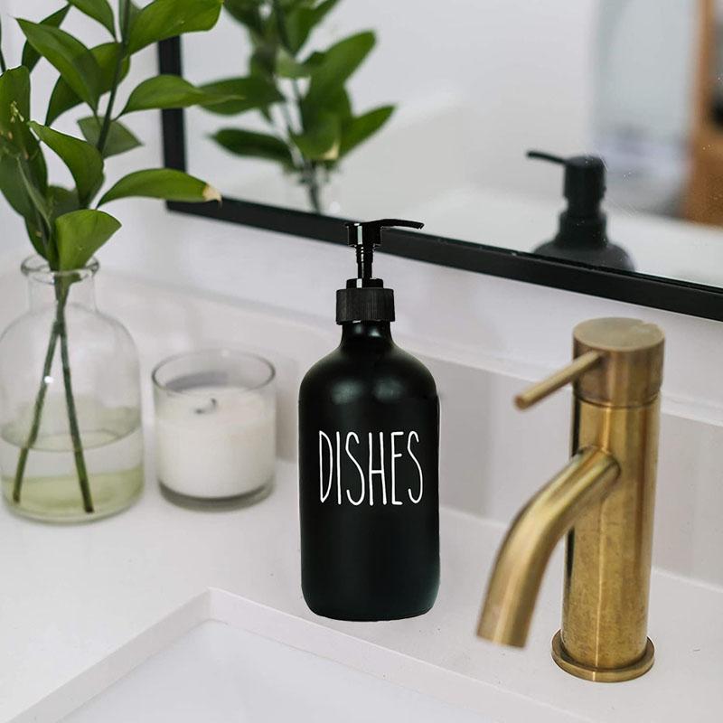 Black White Hand Soap Dish Soap Dispenser with Pump Soap Bottle for Farmhouse Kitchen Counter Bathroom Decor Organization 500ml