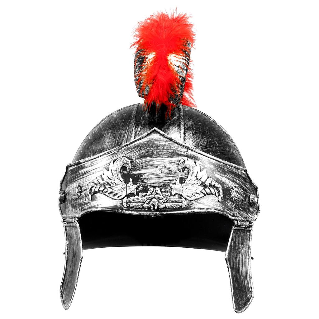 Plastic Warrior Helmet for Men: Medieval Roman Spartan Samurai Style with Red Crest, Costume Party Accessory