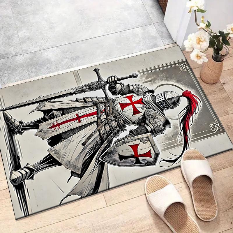 Cross Templars Knight Polyester Carpet, Soft Indoor Mat for Office Chair, Living Room, Computer Desk - Decorative Home Office Rug Design
