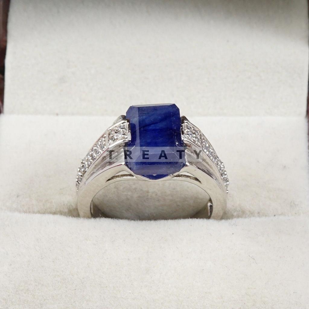 Blue Sapphire Emerald Cut Gemstone With 925 Sterling Silver Ring For Men's #B735 JL375692813193