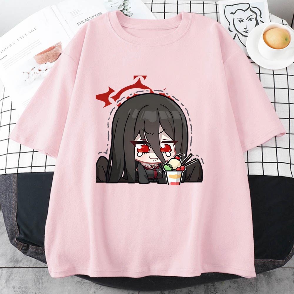 Blue Archive Hasumi Shirt Sad Girl Tshirt 100 Cotton Tshirt Short Sleeve Unisex Tees Youthful Vitality Classic Type Tshirts