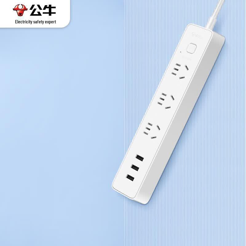 BULL USB Power Strip with 3 AC Outlets and 3 USB Ports CN Plug (adapter Included)