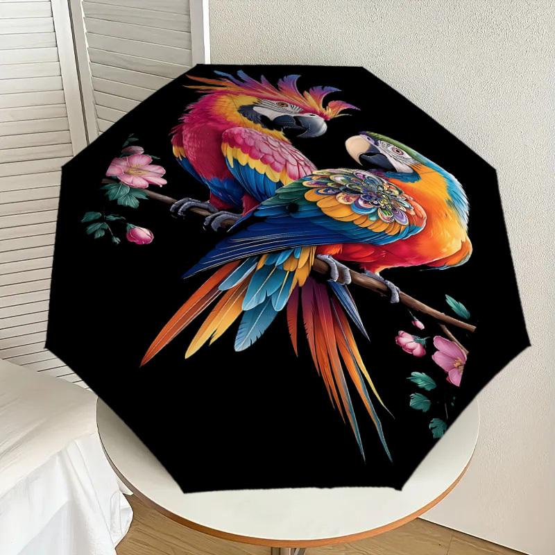 1PC Parrot Flowers Automatic Open/Close Umbrella with Windproof, 8-Rib Sturdy Canopy, Durable Ribs, Fashionable Design, Outdoor Accessory, Fun Prin, H
