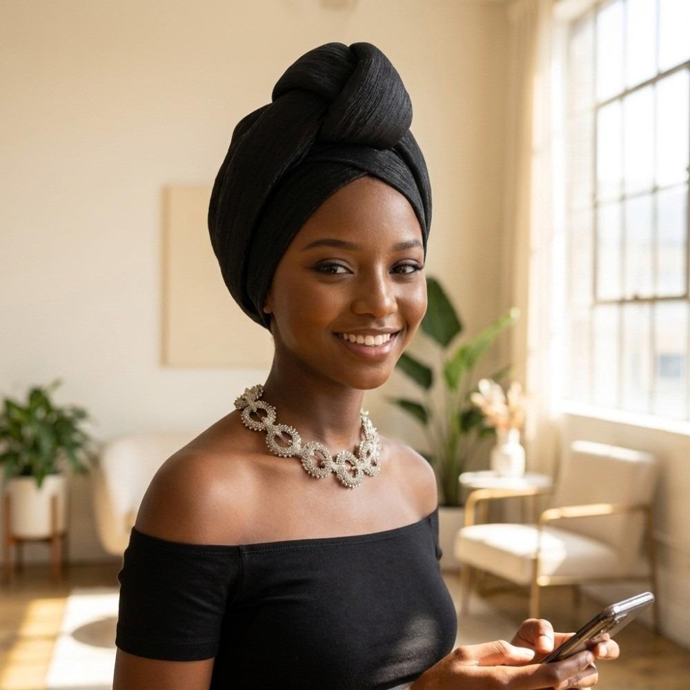 Polyester African Gele Headwrap Front Knot Elegant Headpiece Chic Nigerian Yoruba Turban Party